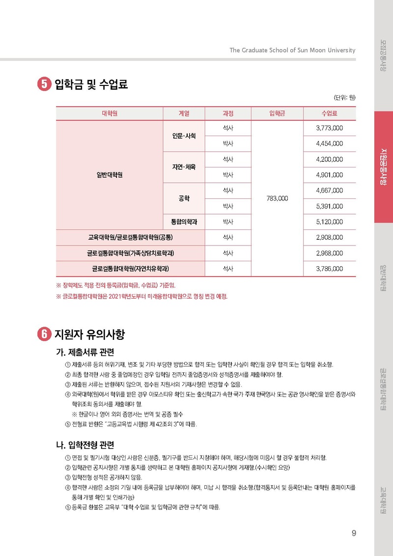 2021학년도 전기 선문대학교 대학원 신입생 및 편입생 모집요강(연장).pdf 9쪽