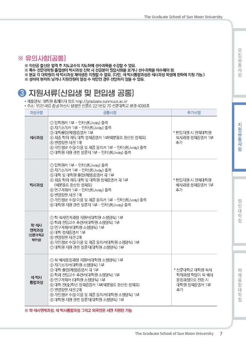 2022학년도 후기 선문대학교 대학원 신입생 및 편입생 모집요강(연장).pdf 7쪽