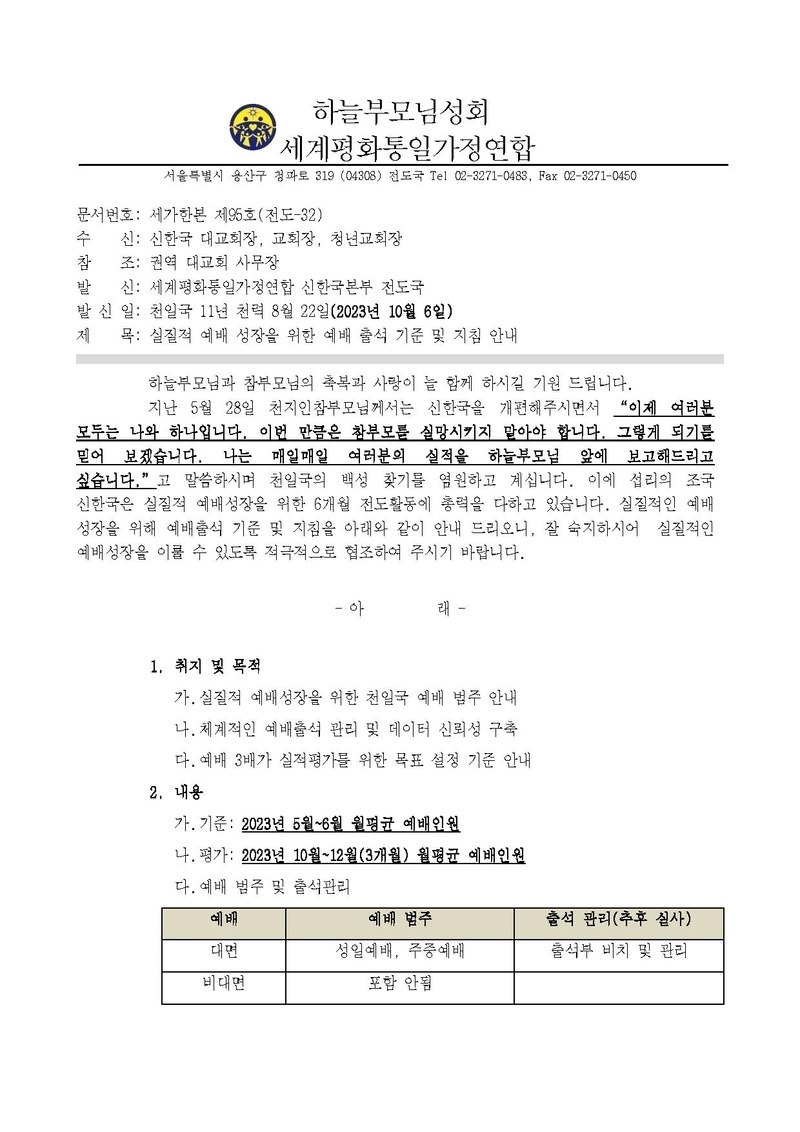 세가한본 제95호(전도-32) 실질적 예배 성장을 위한 예배 출석 기준 및 지침 안내_v.2.pdf 1쪽