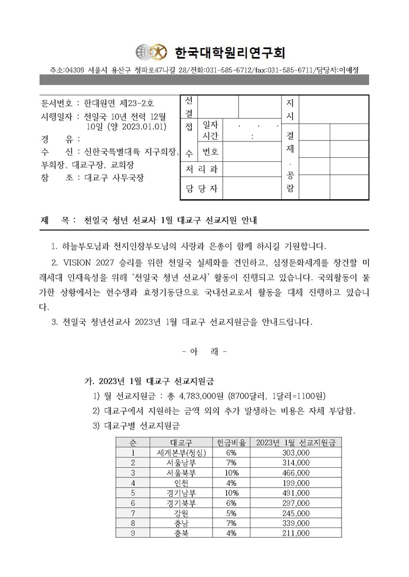 한대원연 23-2 천일국 청년 선교사 1월 대교구 선교지원 안내.pdf 1쪽